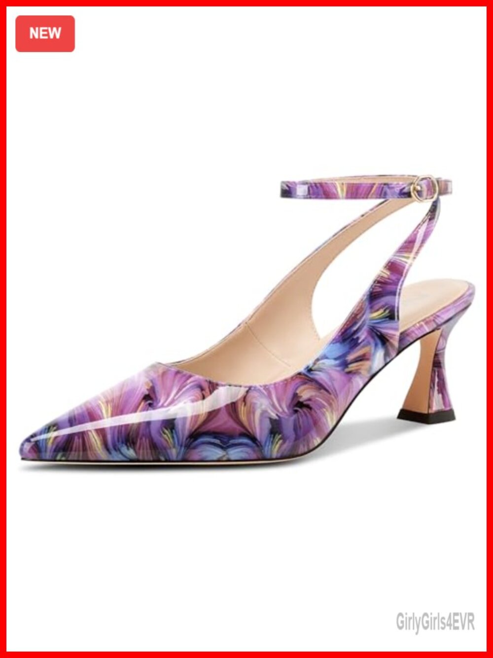 Kitten Heel Pointed Toe Ankle Strap Slingback Dress Pumps 2.4 In